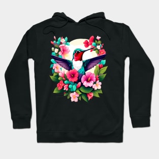 Cute Ruby Throated Hummingbird Surrounded by Spring Flowers Hoodie